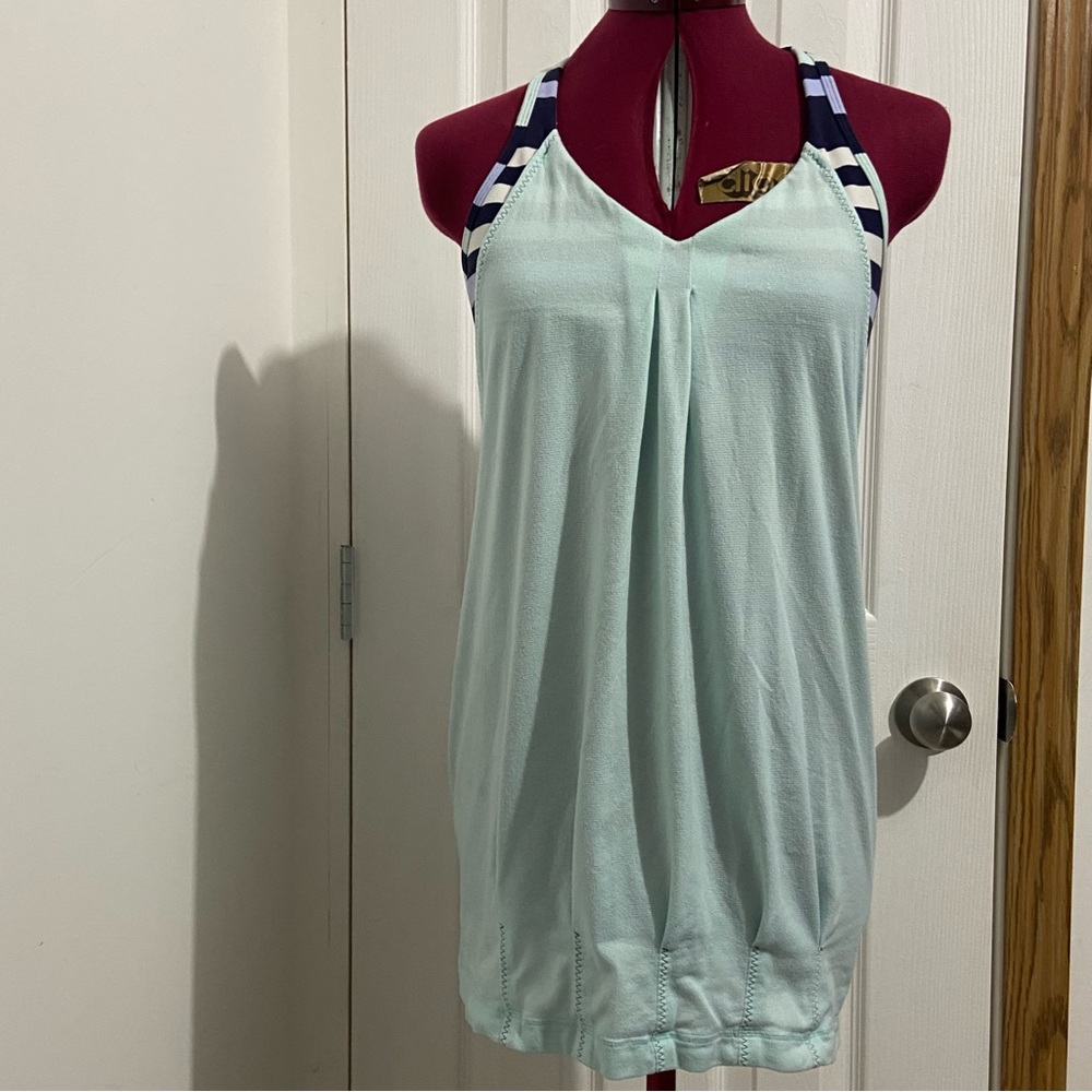 Lululemon women green and blue and white athletic tank top. Size 8. Used.